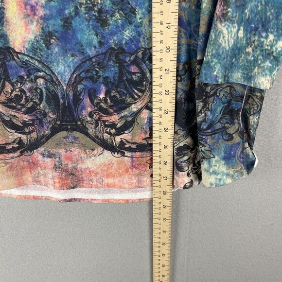 Reba Top Women 2X Burnout Southwestern Rhinestone Aztec Artsy Stretchy Abstract - Picture 9 of 14